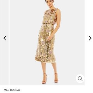 Brand New never worn Mac Duggal Sleevless Midi Dress in Gold Amethyst size 6